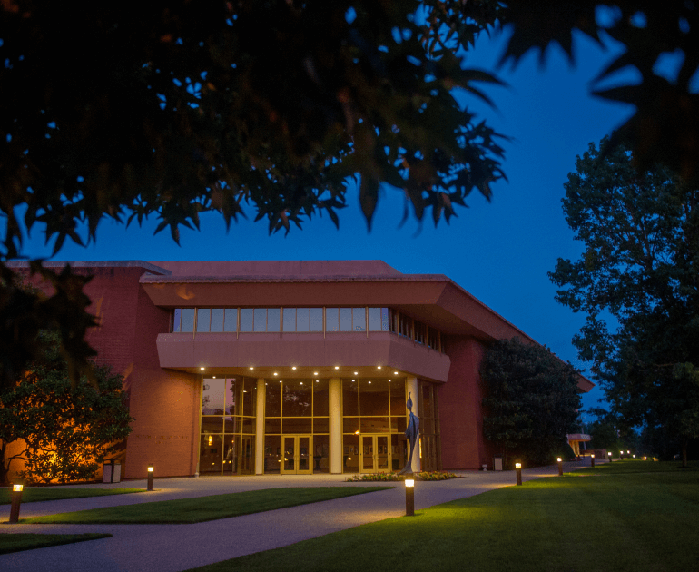 Nighttime shot of the Norton Center