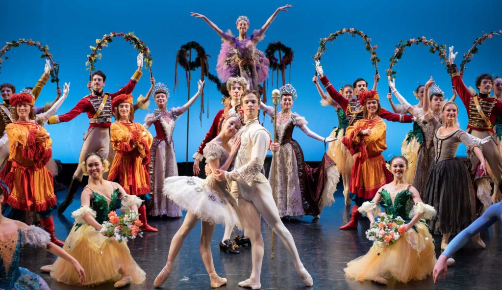 Houston Ballet II dancers in costume on stage for Sleeping Beauty
